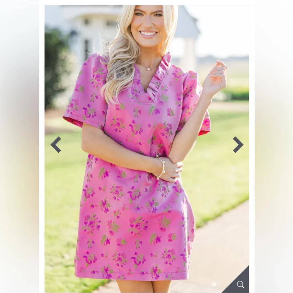 Voy Brocade Floral Pink Dress S/M - Picture 1 of 11